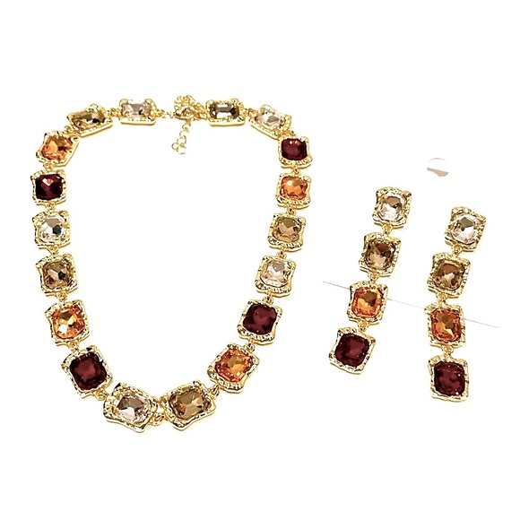 WARM HUES Designer Gemstone Statement Necklace & Earrings Set | NWT​ - Picture 5 of 16